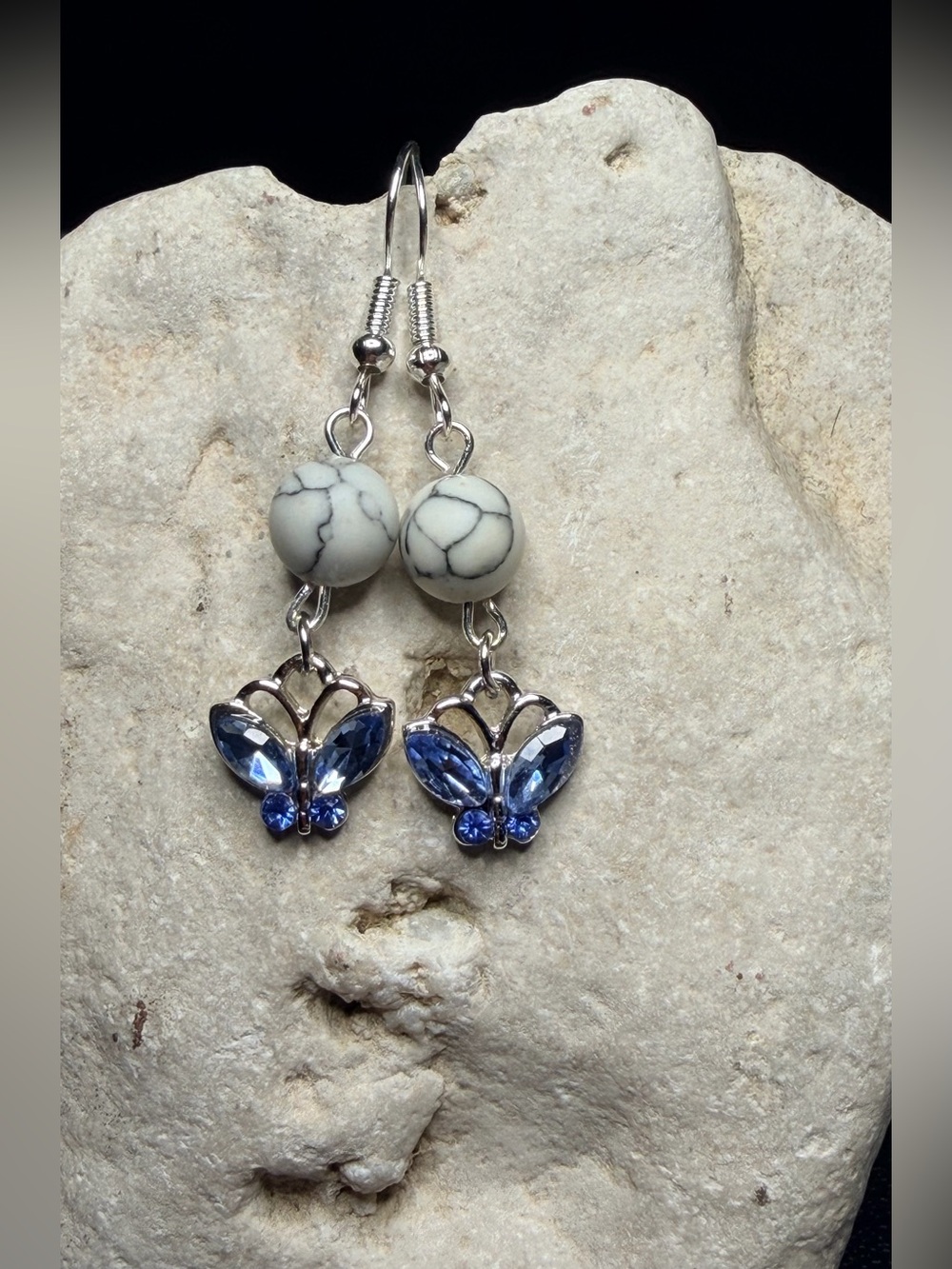 ✨Handmade✨Silver Blue Butterfly Drop Earrings with Turquoise Bead